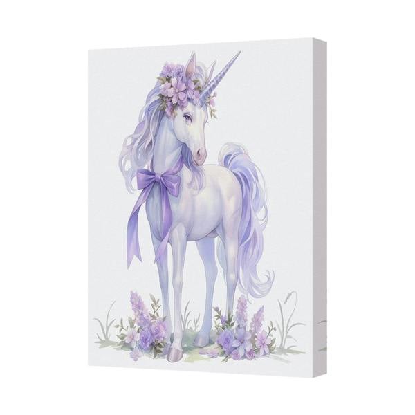 Benjamin Tate Design Pastel Unicorn Canvas Wall Art With Floral Crown Decor