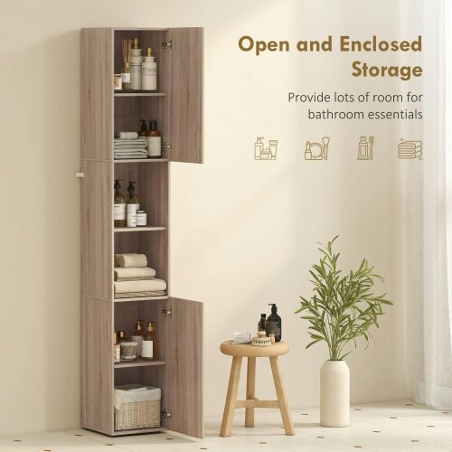 Wyld Haus Zivi Tall 6 Tier Bathroom Storage Cabinet Natural Finish