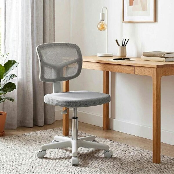Small Office Chair without Arms, Ergonomic Swivel Mesh Desk Chair with Curved Back, Dark Grey