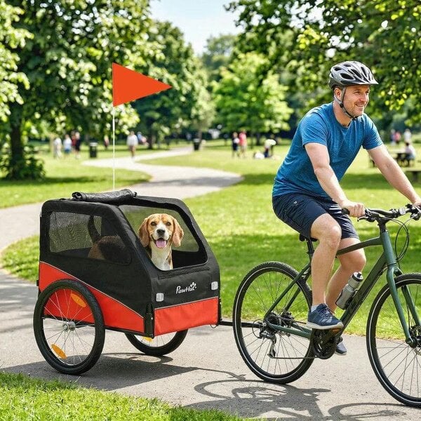 Dog Bike Trailer, Dog Cart Bicycle Carrier for Small and Medium Pets with 20" Inflatable Rubber Wheels, Red - Red