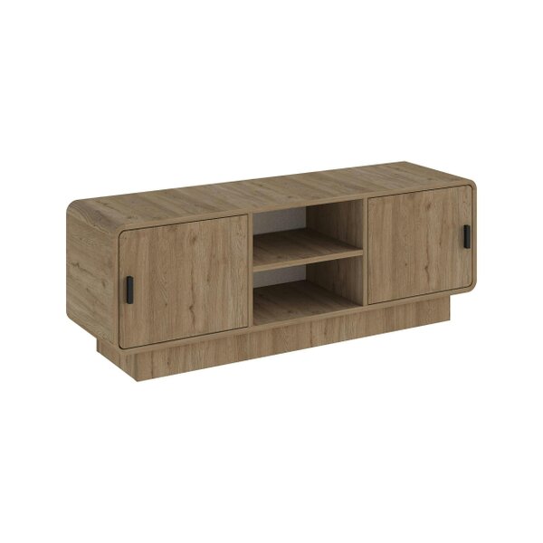 Decortie Rovel Round Edge TV Unit with Soft Close Doors and Open Shelves, Natural Oak