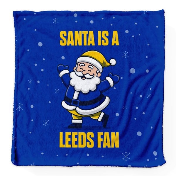 BritishmadeGifts Santa is a Leeds Football Fan - Luxury Fleece Blanket 150cm X 150cm