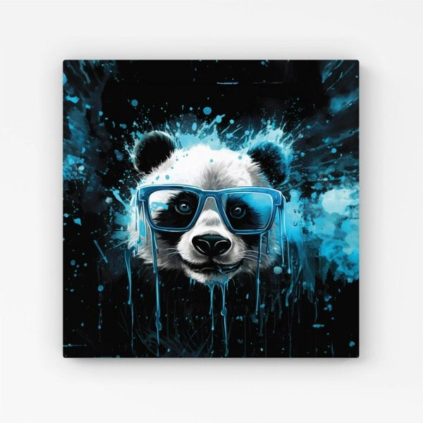 Warren Reed Blue Splashart Panda Face Canvas