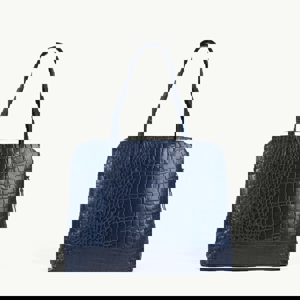 Assots London 'Eva' Navy Croc Real Leather Designer Unlined Tote Bag