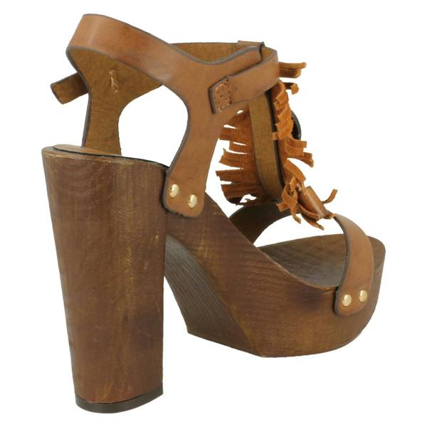 Savannah Ladies Savannah High Platform Wood Clog T-Bar Sandal