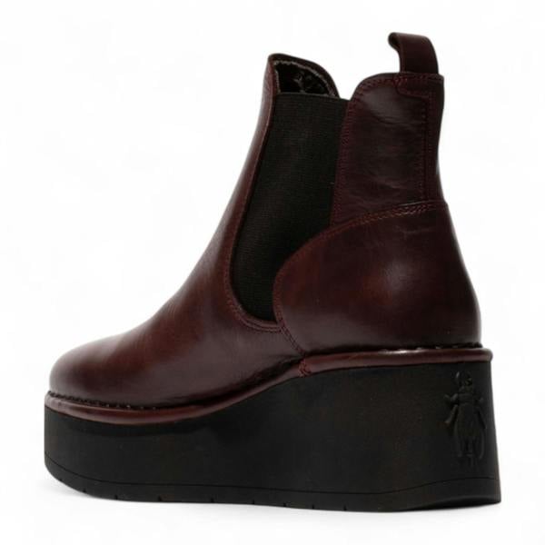 Fly London Womens Wine Red HELY268 Chelsea Leather Ankle Pull-On Platform Comfort Boots