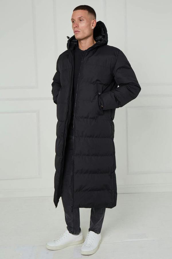 Elaina Fashion Men’s Longline Heavy Puffer Coat – Black