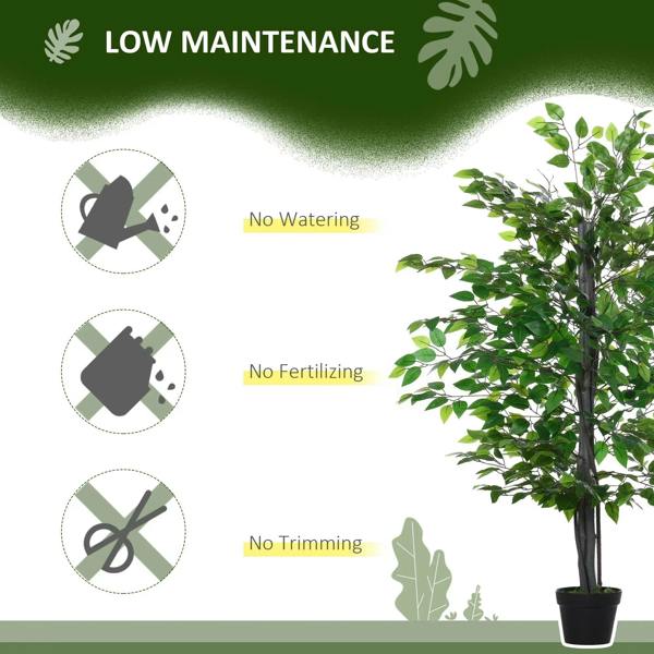 Artificial potted tree with dense green leaves in a black plastic pot