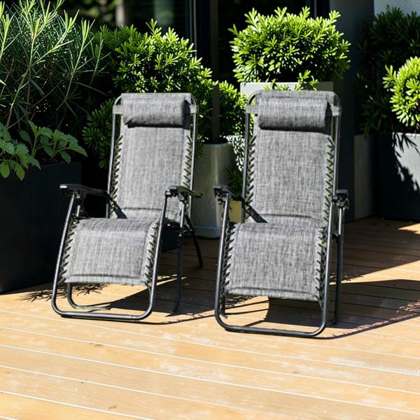 The Garden Marketplace Padded Anti-Gravity Recliner Garden Chairs Grey 2pc