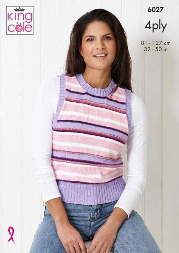 King Cole Footsie 4 Ply & Simply Footsie 4 Ply Knitting Pattern 6027, Slipovers for Women, 32 - 50 Inches