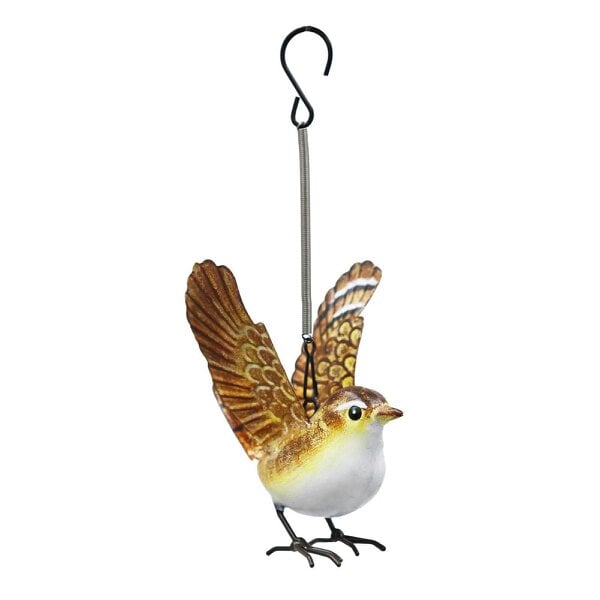 EDH Door Hardware Small Metal Hanging Wren(14cm x 10cm x 10cm) – Handcrafted Weather-Resistant Bird Ornament – Decorative Hanging Robin Sculpture