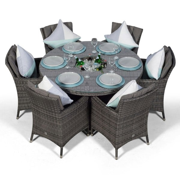 Giardino Savannah Round 6 Seater Patio Dining Set with Ice Bucket Drinks Cooler