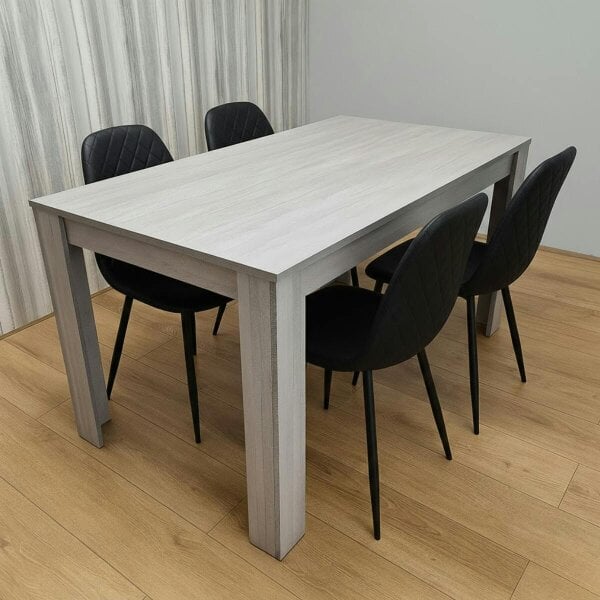 Kosy Koala Modern Grey Dining Table and 4 Black Faux Leather Chairs Set, Kitchen Dining Room Furniture