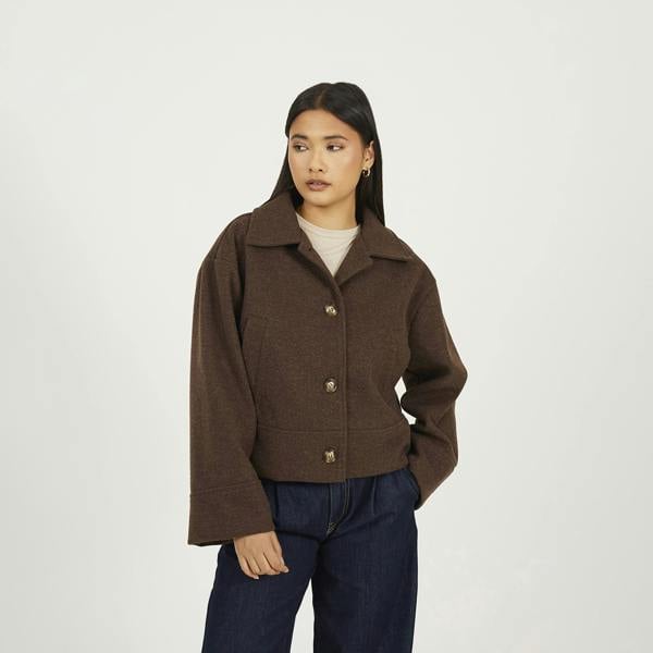 Brave Soul Chocolate Short Collared Jacket - Chocolate Image 1