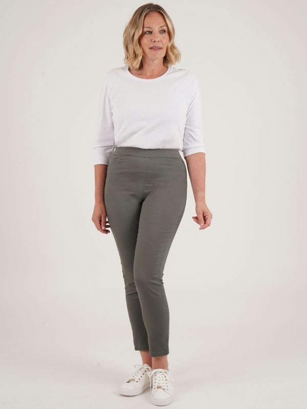 PennyPlain Pull On Jeans - Dark Sage Short