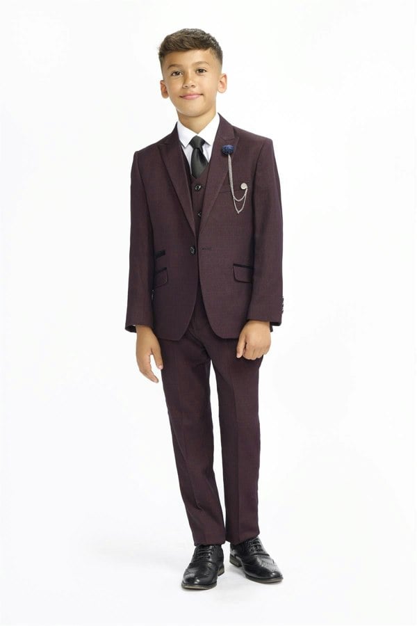 House of Cavani Boys Caridi Wine Three Piece Suit