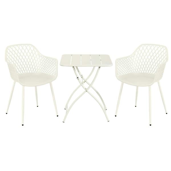 Core Products 3 Piece Bistro Garden Set, Pair Of Lattice Armchairs & Square Metal Folding Table, Moss Green