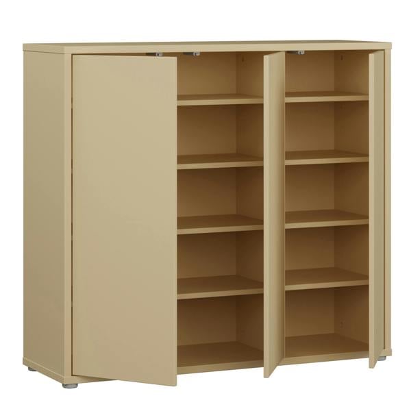 Furniture To Go Alice Springs Shoe Cabinet with 3 Doors Push-to-Open in Butter Yellow