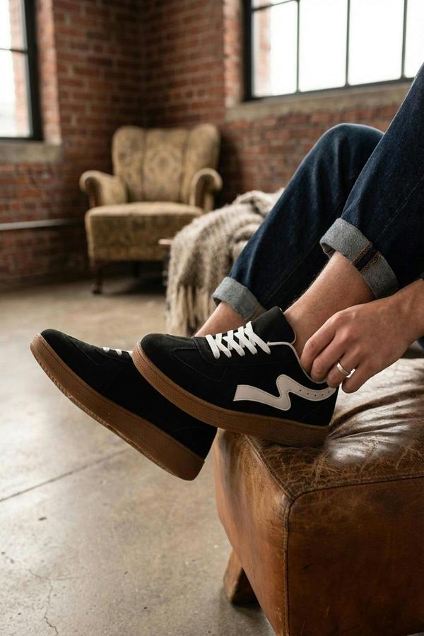 Poppy Womens Retro Stripe Gum Sole Trainers - Black