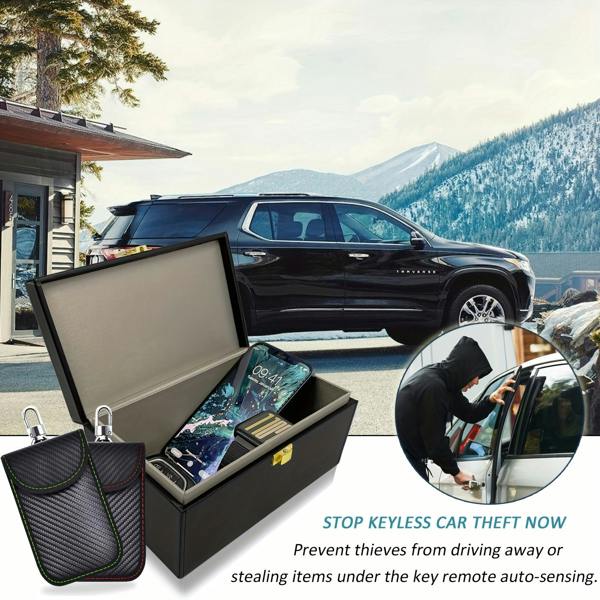 Dyzi Black Faraday Key Box With 2 Signal Blocking Pouches