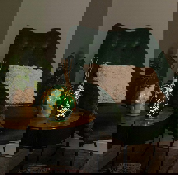 Samuel Alexander 15cm Battery Operated Light up Snowflake Glass Ball in Green with Warm White LEDs