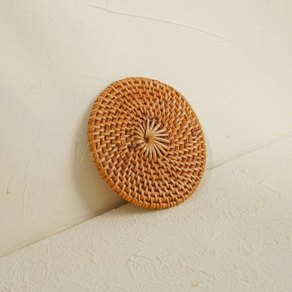 Honey brown rattan coaster round handwoven wicker table drinks protector