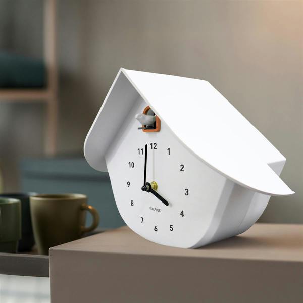 WALPLUS WC2165 Walplus White Cuckoo Wall Clock with Orange Accents & Pendulum, Modern Minimalist Battery Operated, 32.5cm