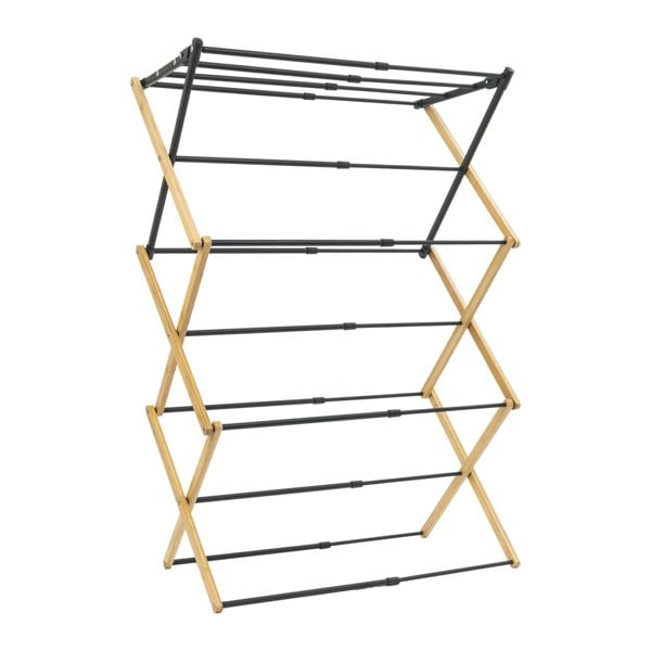 JVL Bamboo Extendable 3 Tier Concertina Clothes Airer, Brown