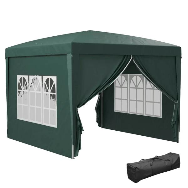 Green 3x3m pop-up gazebo canopy tent with side window panels and curtains