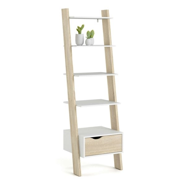 Furniture To Go Oslo Leaning Bookcase 1 Drawer in White and Oak