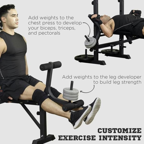 Adjustable weight bench with leg developer and chest press for full-body strength training