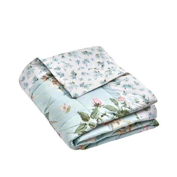Catherine Lansfield Avebury Floral Reversible Quilted Bedspread Duck Egg Blue