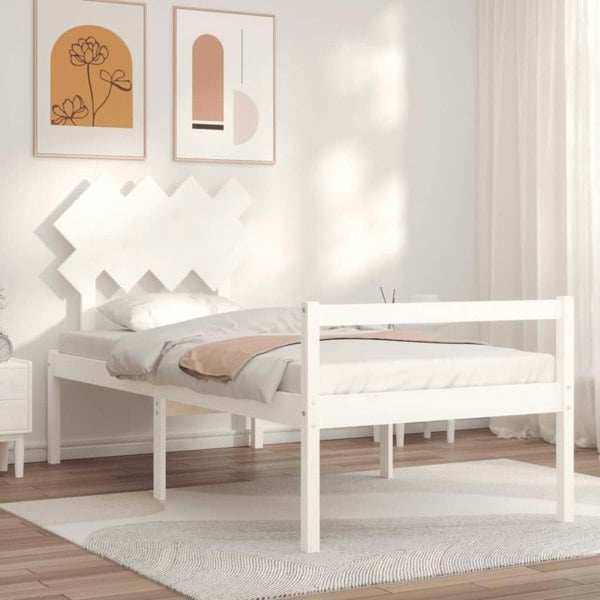 Berkfield Bed Frame with Headboard White Single Solid Wood
