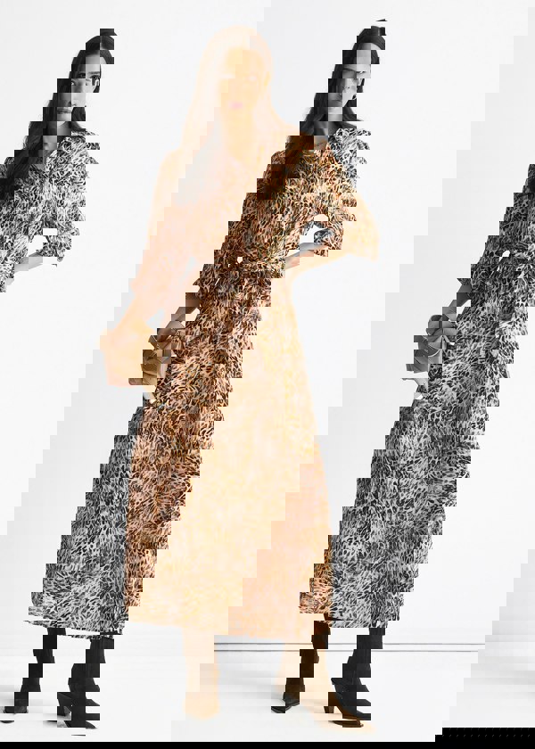 Gini London Brown Animal Printed Shirt Midi Dress