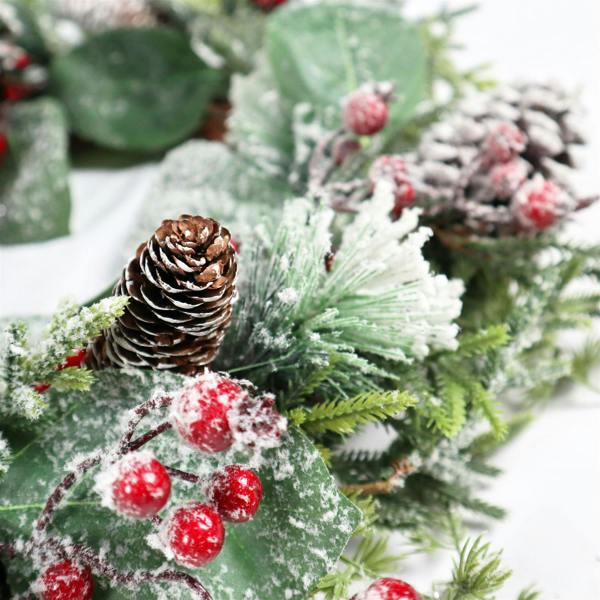 60cm Frosty Green Artificial Christmas Wreath with Snow Effect, Pinecones, Berries and Flowers image 6