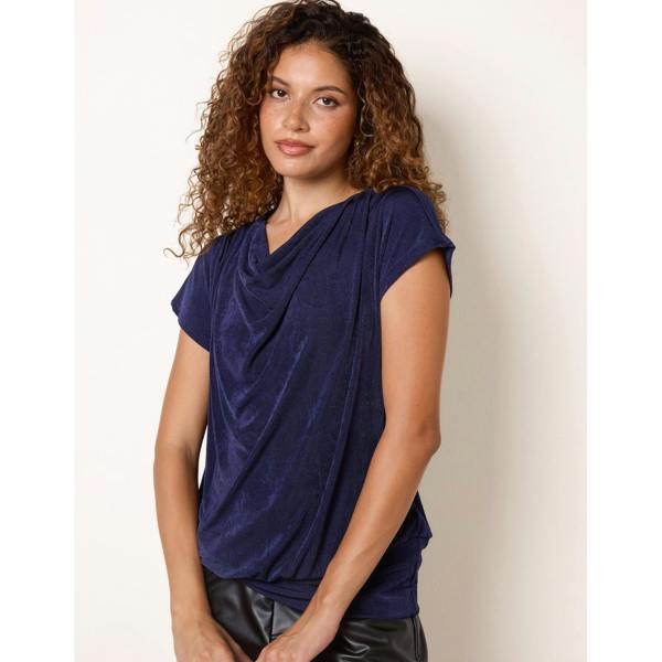 Blue Vanilla Draped Cowl Neck Deep Hem Top