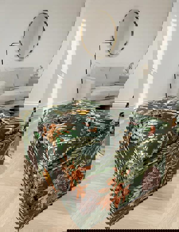 Green floral large square storage ottoman footstool UK - ISTOOLS