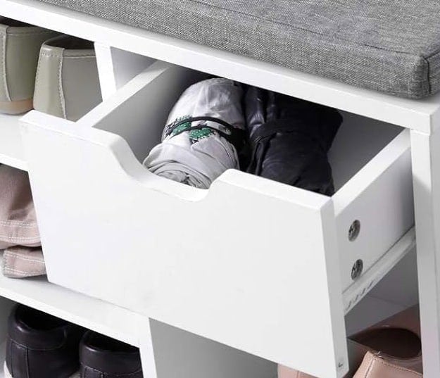 Modcraft Shoe Storage Bench with Cushion, Drawer & Open Compartments for Hallway and Bedroom