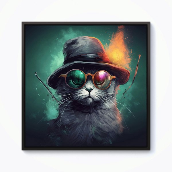 Warren Reed Fiery Cat In A Hat Framed Canvas