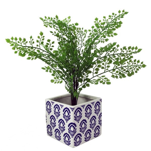 Leaf 12cm Ceramic Cube Planter with Decorative Print Blue Tulip