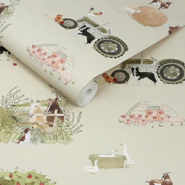 Sophie Allport Farm Friends Hambleton Sage Wallpaper