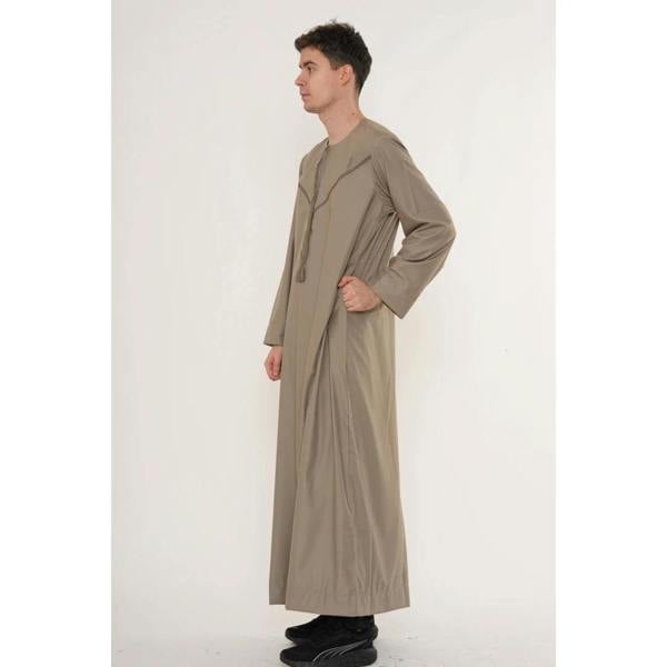 HM10 - Men's Emirati Omani Zipped Embroidery Thobe - Beige - Thobez - 13
