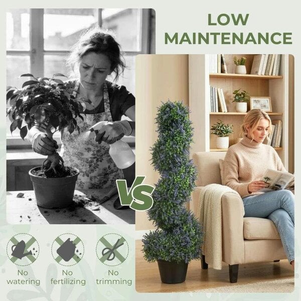 Artificial Lavender Topiary Tree Set of 2, UV Resistant Fake Plants in Pot for Indoor Outdoor Decor, 90 cm, Purple