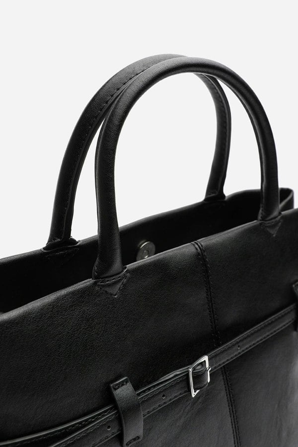 Where's That From Flores Luxury Structured Leather Tote Bag in Black