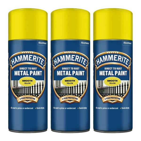 Hammerite 3X Hammerite Smooth Yellow Spray Paint 400ml