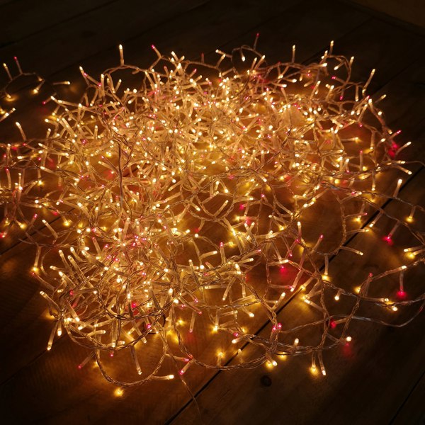 Samuel Alexander 1000 LED 25m Indoor Outdoor Christmas Multi Function Mains Operated String Lights with Timer & Clear Cable in Red & Vintage Gold