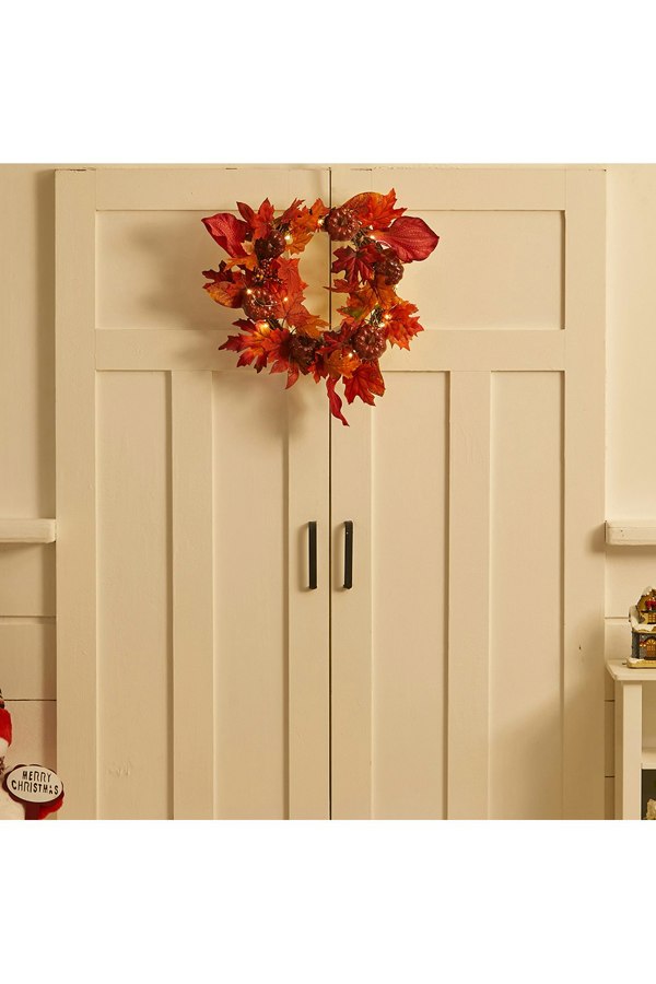 Living and Home Halloween Thanksgiving Fall Maple Leaf Pumpkin Wreath Artificial Wreath Front Door Decoration