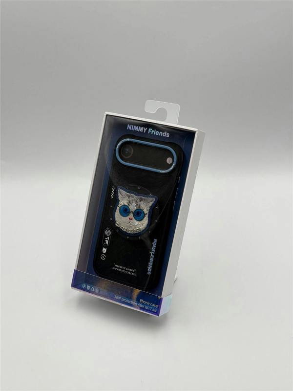Nimmy Friends Nimmy Glass Cool Cat Face Case with Detachable MagSafe Grip Stand for iPhone 17 Air 6.5" Black Blue - N-YJKM-CXZJ-IP17-AIR-03