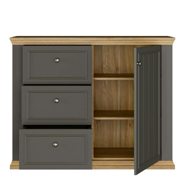 Furniture To Go Pontypool 3 Drawer & 1 Door Sideboard in Grey and Mauvella Oak