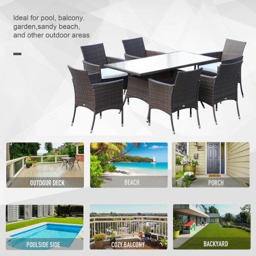 Wyld Haus Dine Rattan Brown 6 Seater Outdoor Dining Set With Cushioned Armchairs And Rectangular Glass Table
